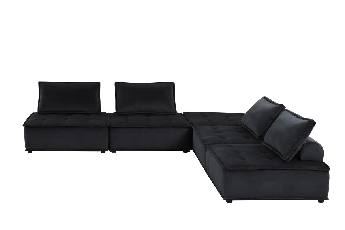 Aveline 120"W Black Velvet 5 Pc Sectional Sofa