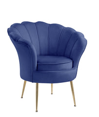 Angelica 34"W Blue Velvet Scalloped Back Barrel Accent Chair with Metal Legs