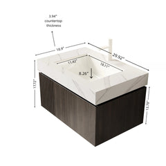 MURI 30" Bathroom Vanity&Sink, Floating Plywood Storage Cabinet with Drawer&Door, Carrara White Sintered Stone Top&Ceramic Basin with 1 Pre-drilled Faucet Hole, Pre-assembled, Espresso Woodgrain