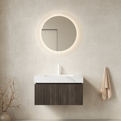 MURI 30" Bathroom Vanity&Sink, Floating Plywood Storage Cabinet with Drawer&Door, Carrara White Sintered Stone Top&Ceramic Basin with 1 Pre-drilled Faucet Hole, Pre-assembled, Espresso Woodgrain