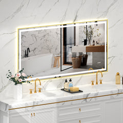 72x36" Gold Eco-Friendly Silver MirrorDual LED Light StripsFront and Back Lighting