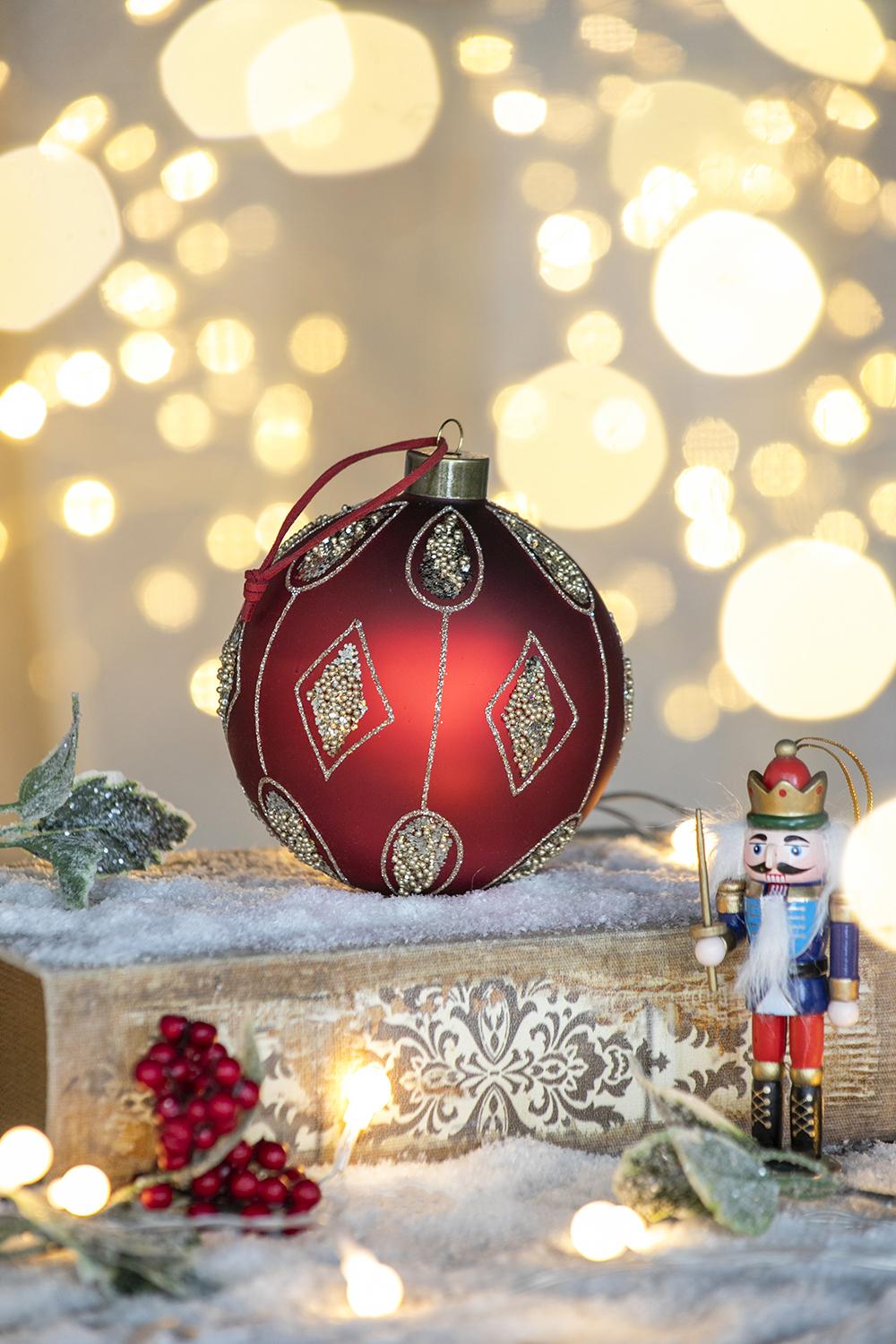 D4.7" Christmas Ball Ornaments, Glass Decorative Hanging Ball Christmas Tree Ornaments for Holiday Party Decorations, Set of 4
