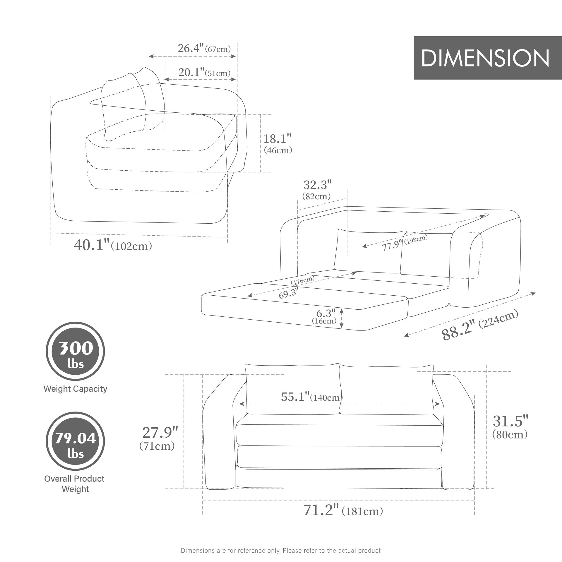 71" 2-in-1 Pull Out Foldable Loveseat Sofa Bed with Armrest & Backrest Pillows, Convertible Chenille Boneless Cloud Floor Mattress Sleeper Lounge Couch for Living Room Bedroom Guestroom Dorm, Orange