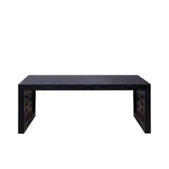 47.2" Solid Black Carved Wood Coffee Table – Handcrafted Look with Ornate Side Panels