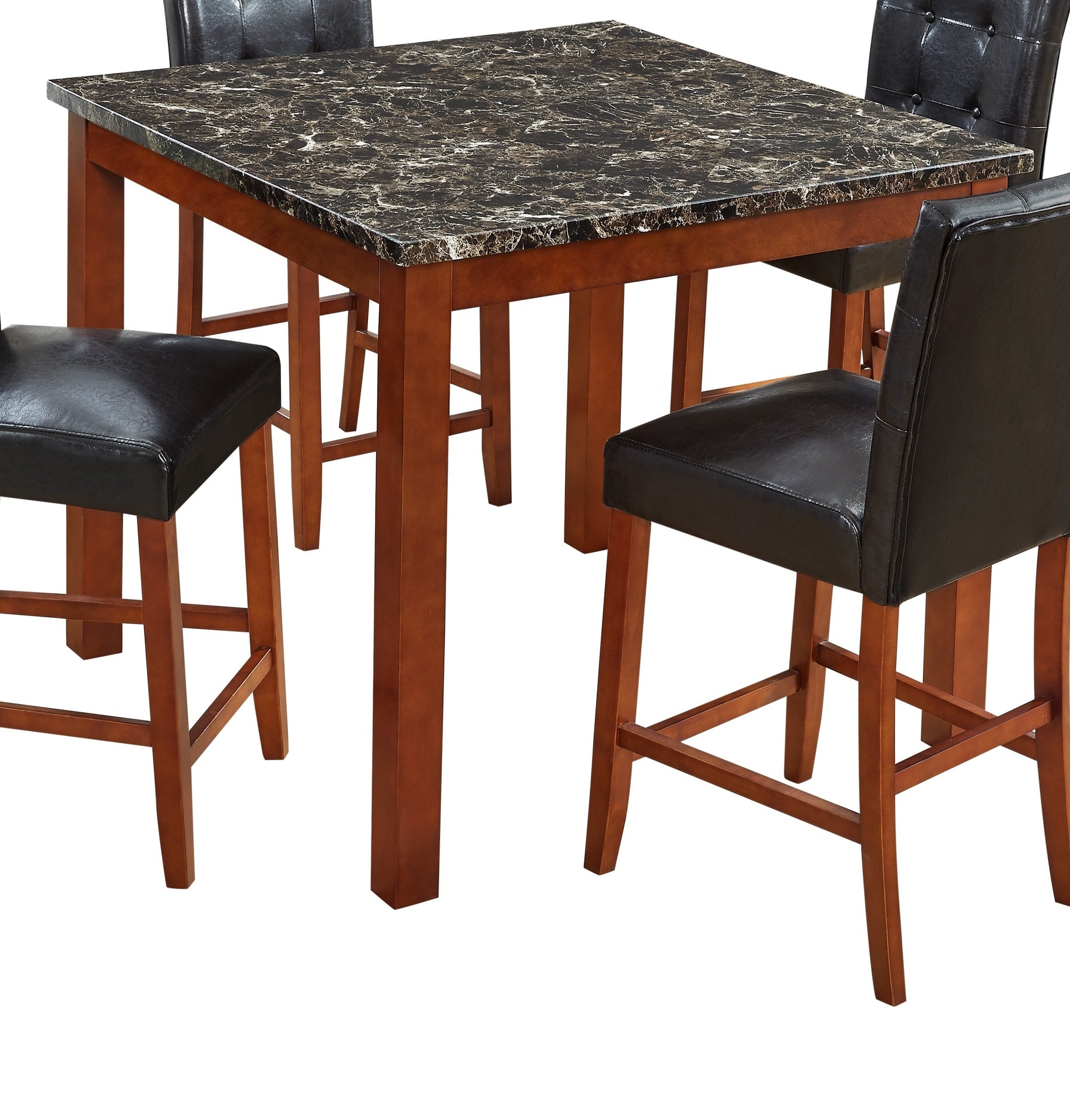 Beautiful Modern Style 5pc Counter Height Dining Room Set Brown Finish Square Table Faux Leather Upholstery Fabric Chairs Wooden Furniture
