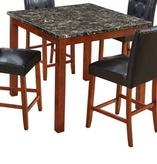 Beautiful Modern Style 5pc Counter Height Dining Room Set Brown Finish Square Table Faux Leather Upholstery Fabric Chairs Wooden Furniture