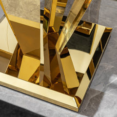 MDF Marble Top Dining Table for 6 white Gold 66.9" Polished Stainless Steel with Diamond-Shaped Base, Modern Large Long Dining Room Table