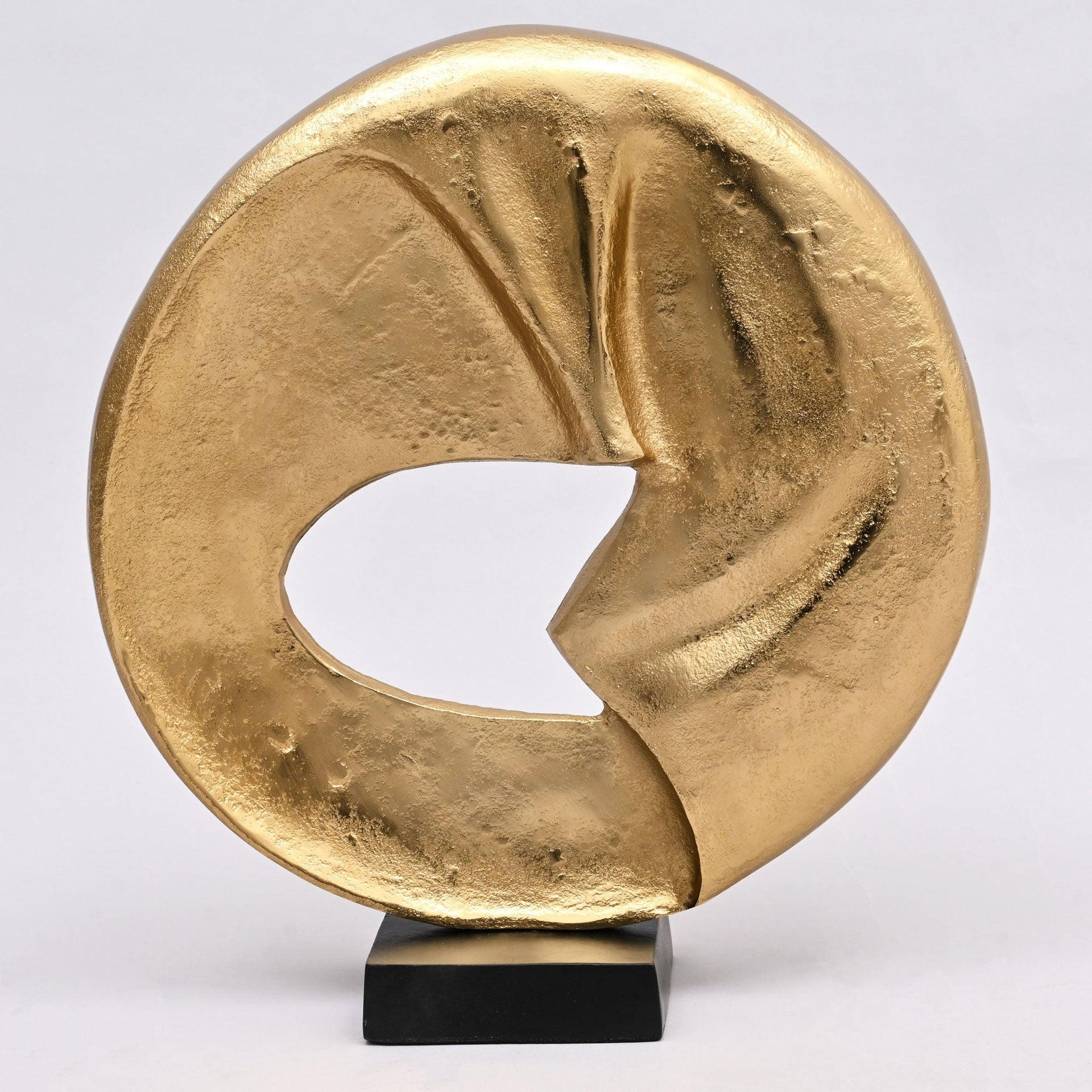 Rustic Circular Flow 15.25" Table Sculpture  Aluminum Décor Art Piece on Black Base