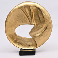 Rustic Circular Flow 15.25" Table Sculpture  Aluminum Décor Art Piece on Black Base
