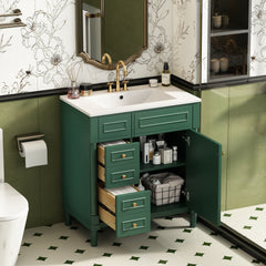 30" Bathroom Vanity with Sink, Freestanding Bathroom Storage Vanity Cabinet w/Soft-Closing Door, Bathroom Cabinet with 2 Drawers