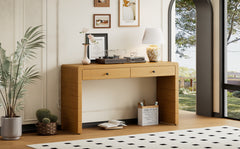 TREXM Curved Console Table with Storage, Wooden Entryway Table with 2 Drawers, Farmhouse Rustic Console Tables for Entryway, Hallway, Living Room, Natural
