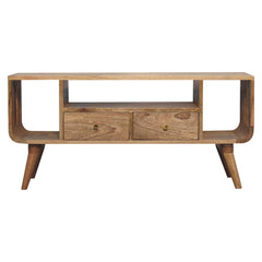 Solid Wood Soba Nordic Multi Media Unit, 2-Drawers, 3 Open-Slots, Light Brown