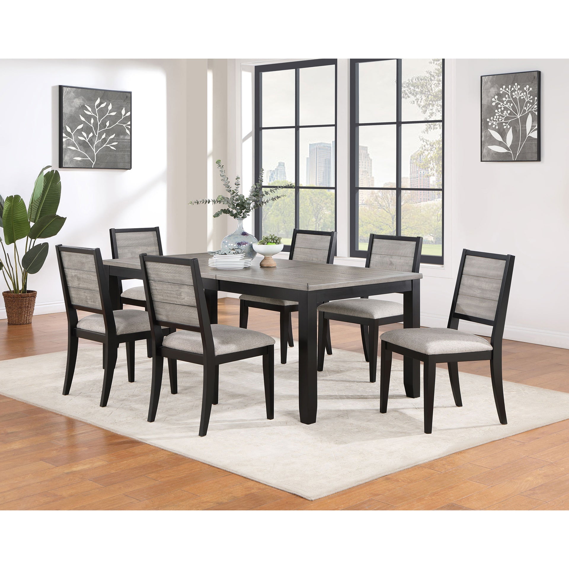 Centera Grey and Black 7-piece Dining Table Set