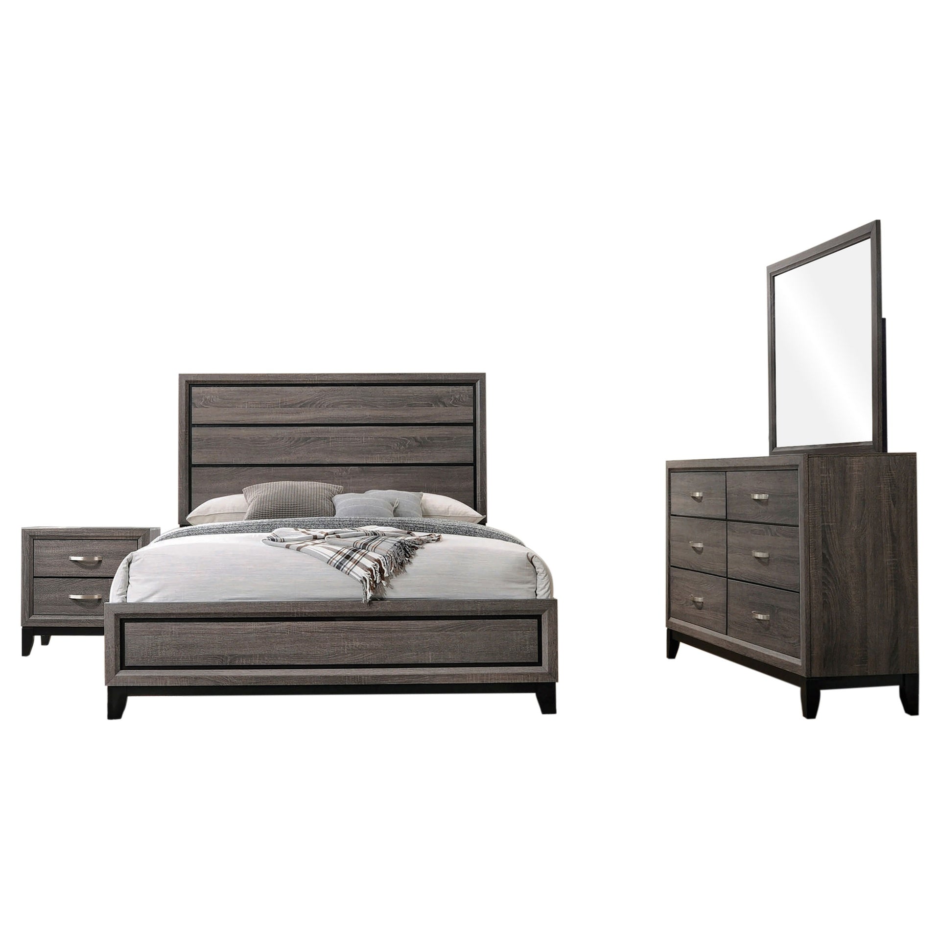 Carina Grey Oak and Black 4-piece Eastern King Panel Bedroom Set