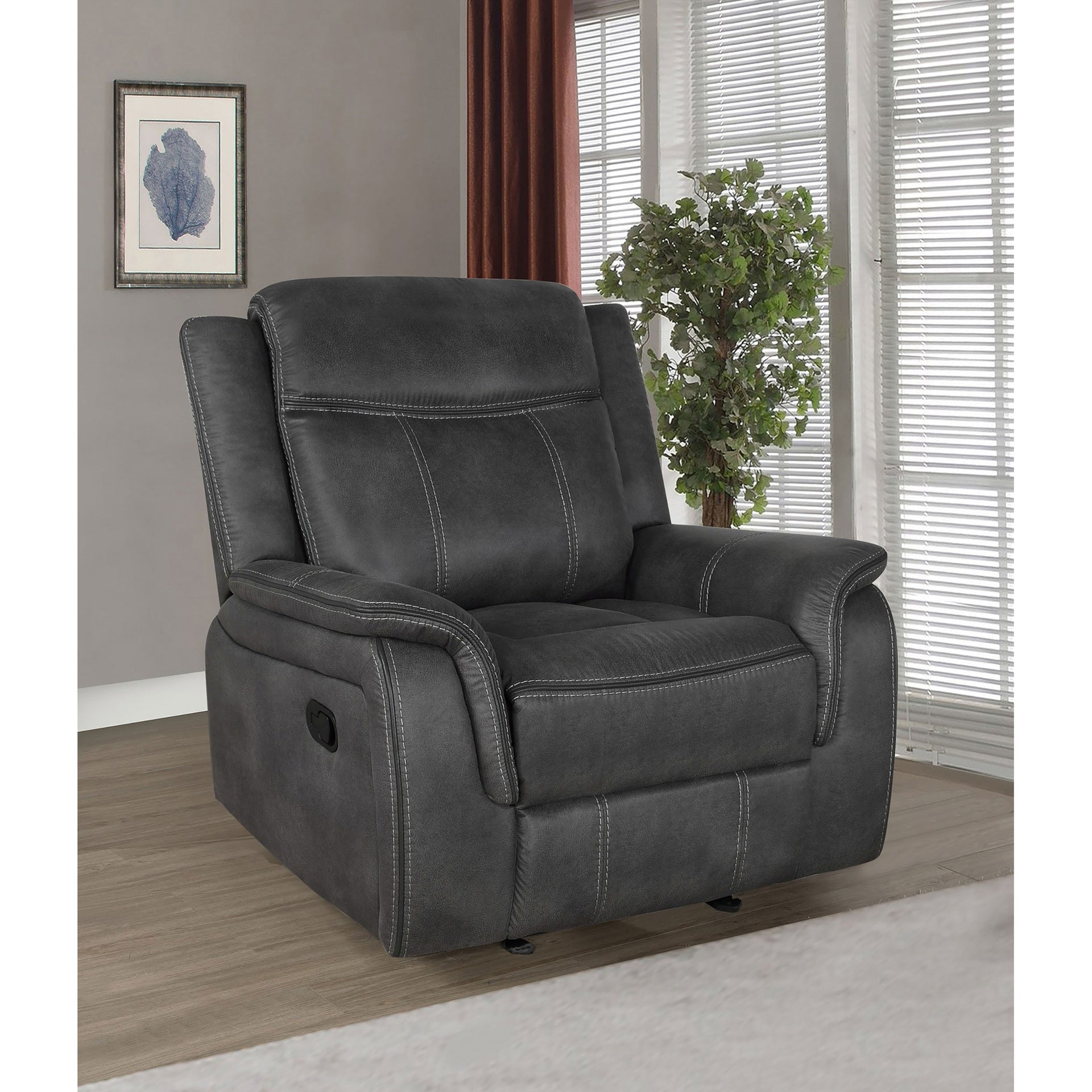 Franklin Charcoal Upholstered Padded Arm Glider Recliner