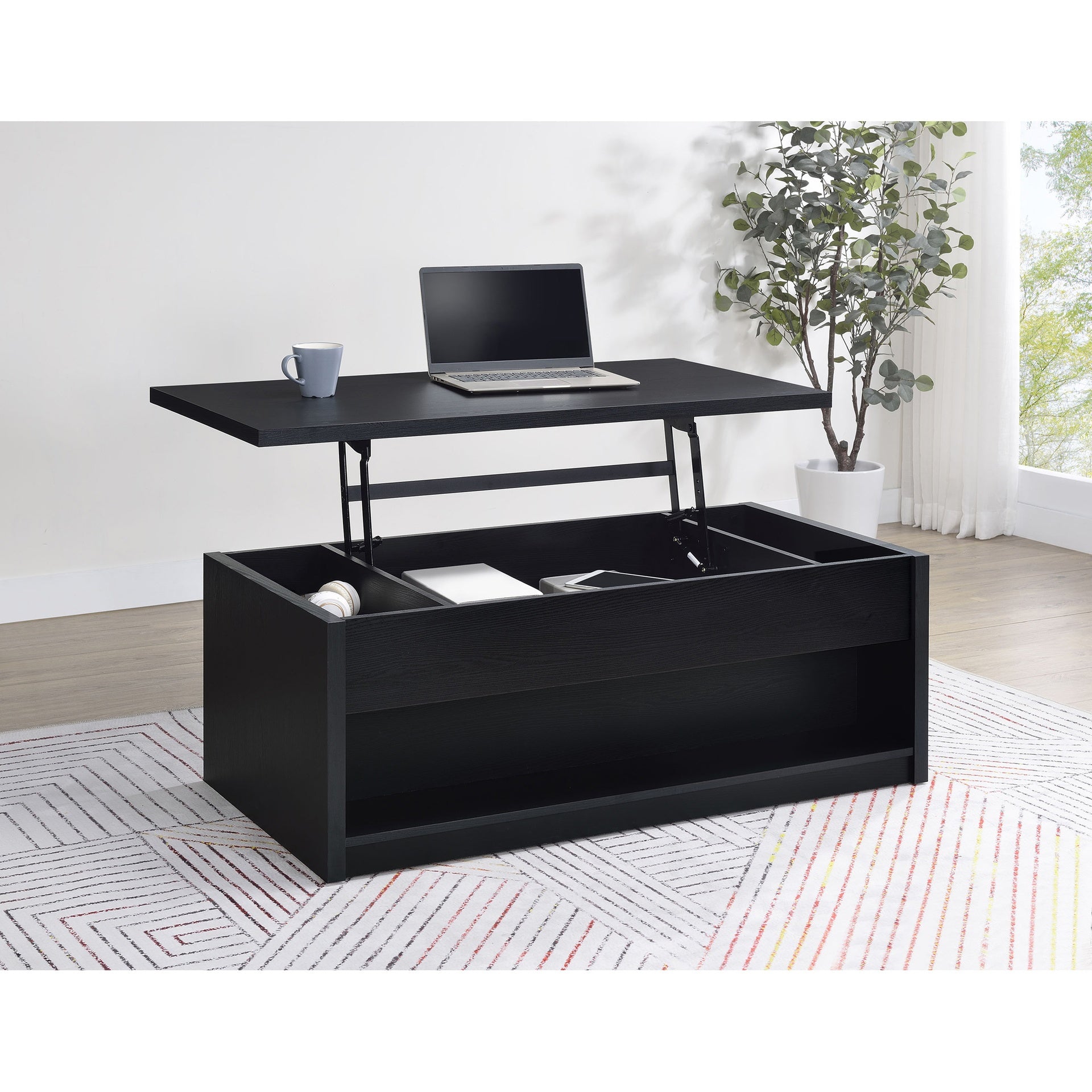Canyon Black Lift Top Cocktail Coffee Table with Dual Drawers