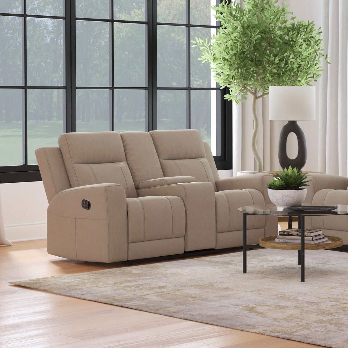 Slater Taupe Upholstered Reclining Loveseat