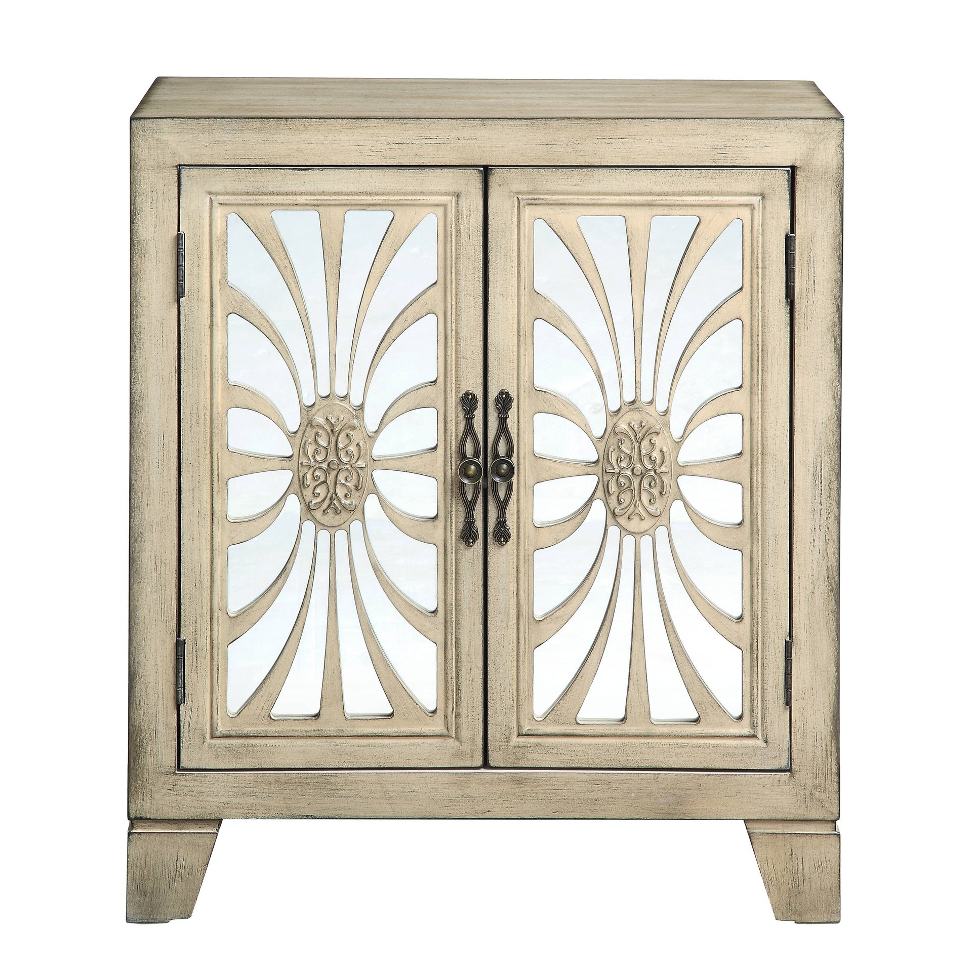 Antique White Console Table with Mirrored Doors