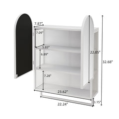 23.62" Modern Double-Arched Mirror Cabinet,2 Doors Medicine Cabinet, Metal Wall Cabinet with Adjustable Shelves and Towel Rack, Mirror Cabinet with Storage for Bathroom, Living Room and Bedroom, White