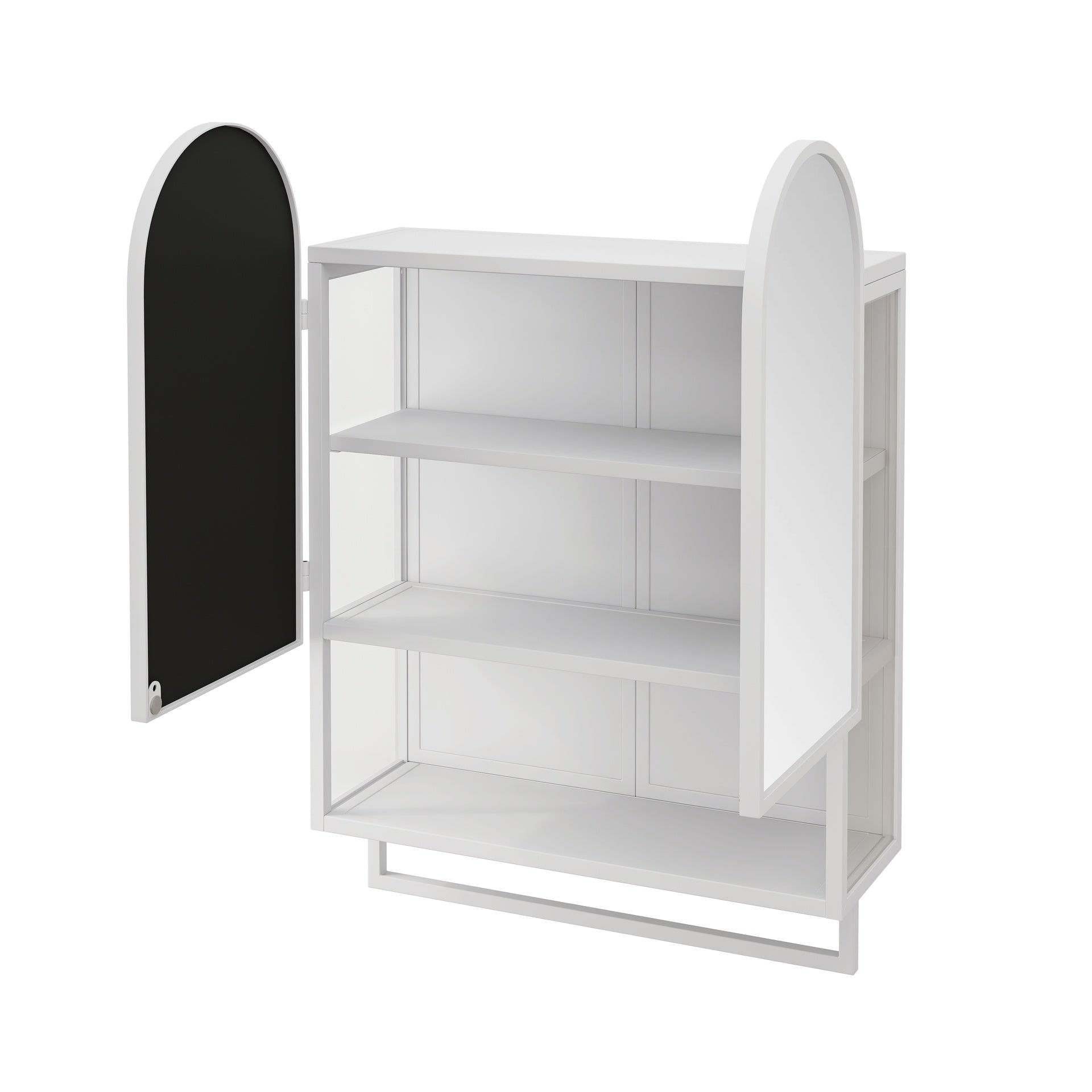 23.62" Modern Double-Arched Mirror Cabinet,2 Doors Medicine Cabinet, Metal Wall Cabinet with Adjustable Shelves and Towel Rack, Mirror Cabinet with Storage for Bathroom, Living Room and Bedroom, White