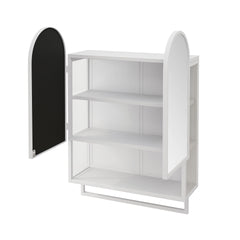 23.62" Modern Double-Arched Mirror Cabinet,2 Doors Medicine Cabinet, Metal Wall Cabinet with Adjustable Shelves and Towel Rack, Mirror Cabinet with Storage for Bathroom, Living Room and Bedroom, White