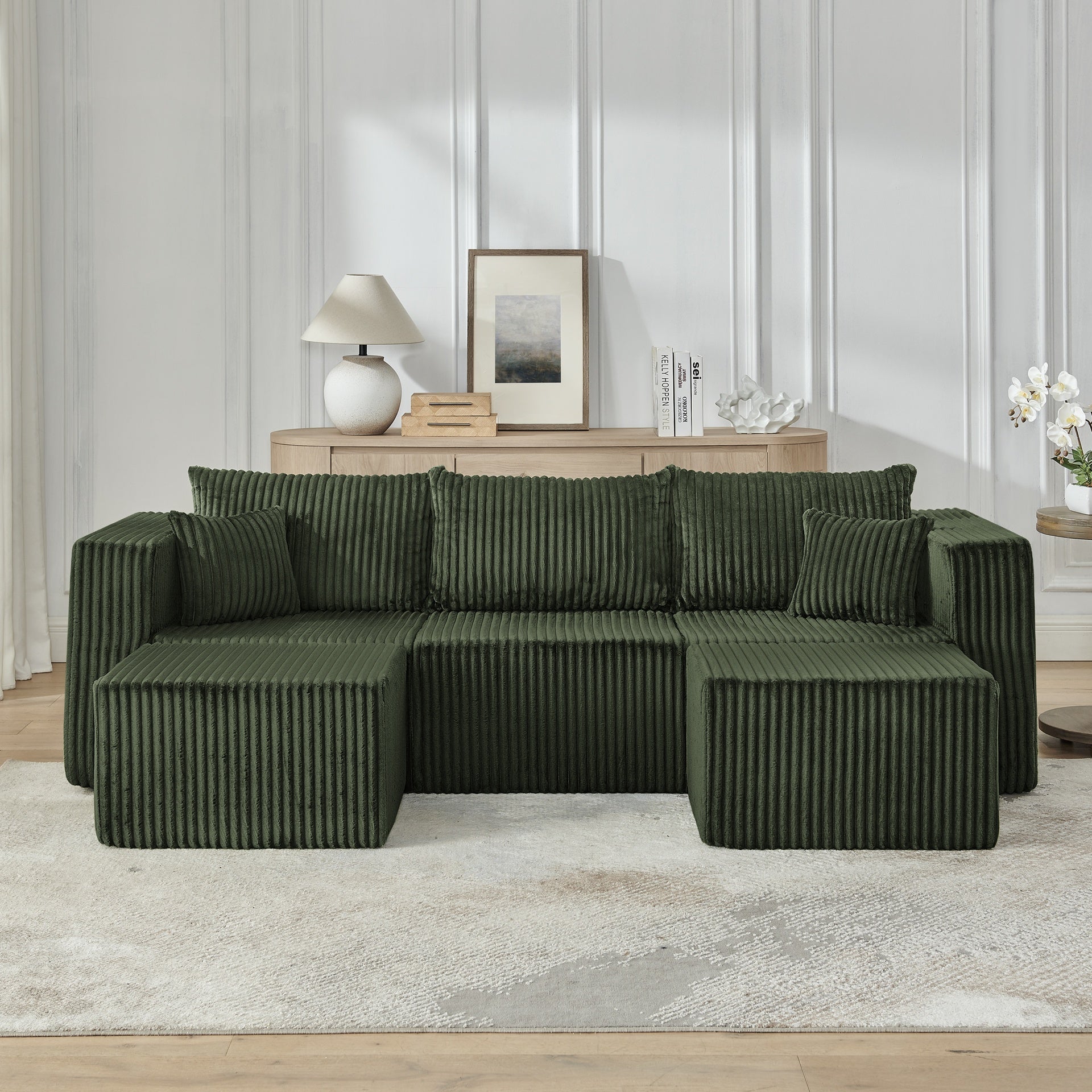 Compact modular sectional,Compressed Corduroy Sofa with Modern Minimalist Style, Ultra-Comfy Compression Modular Sofa with Space-Saving Efficient Design-Green
