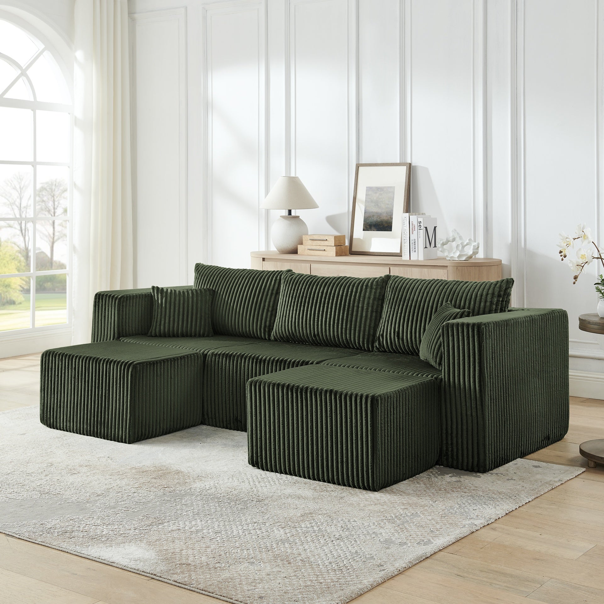 Compact modular sectional,Compressed Corduroy Sofa with Modern Minimalist Style, Ultra-Comfy Compression Modular Sofa with Space-Saving Efficient Design-Green