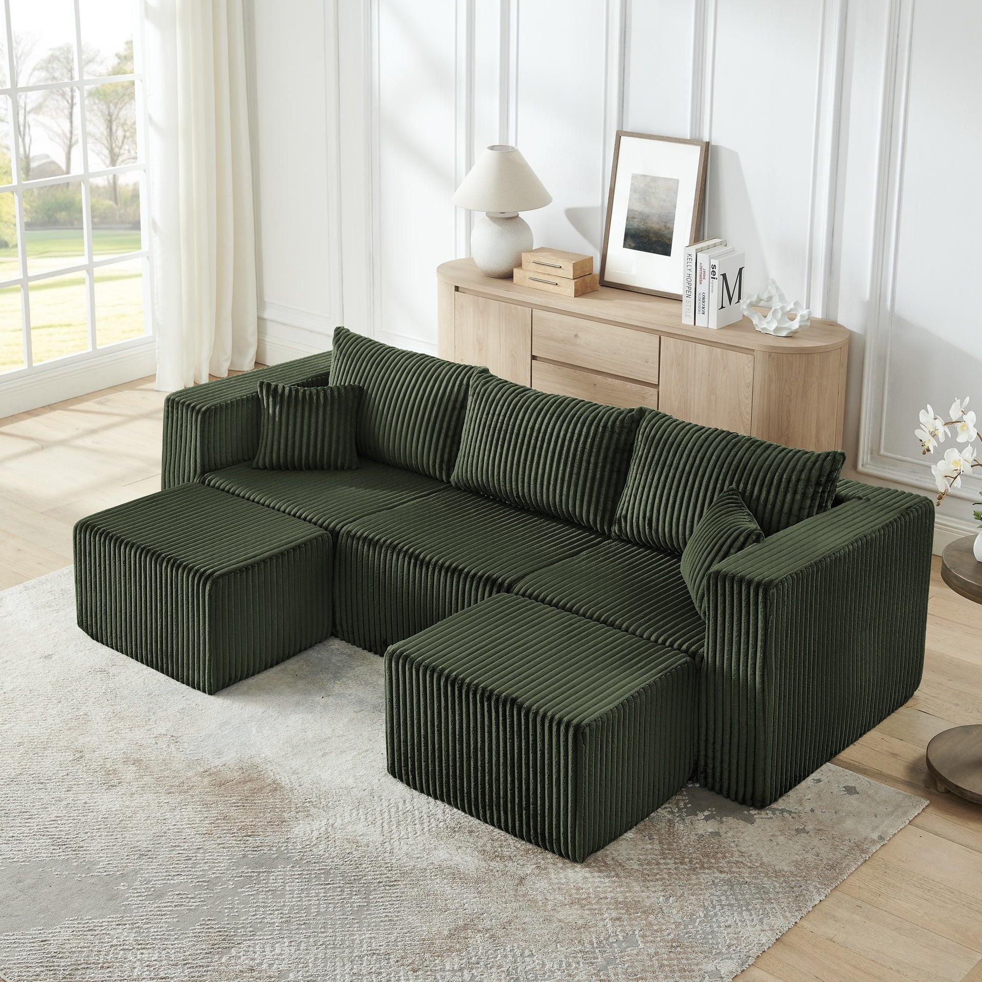 Compact modular sectional,Compressed Corduroy Sofa with Modern Minimalist Style, Ultra-Comfy Compression Modular Sofa with Space-Saving Efficient Design-Green