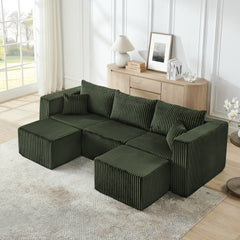 Compact modular sectional,Compressed Corduroy Sofa with Modern Minimalist Style, Ultra-Comfy Compression Modular Sofa with Space-Saving Efficient Design-Green