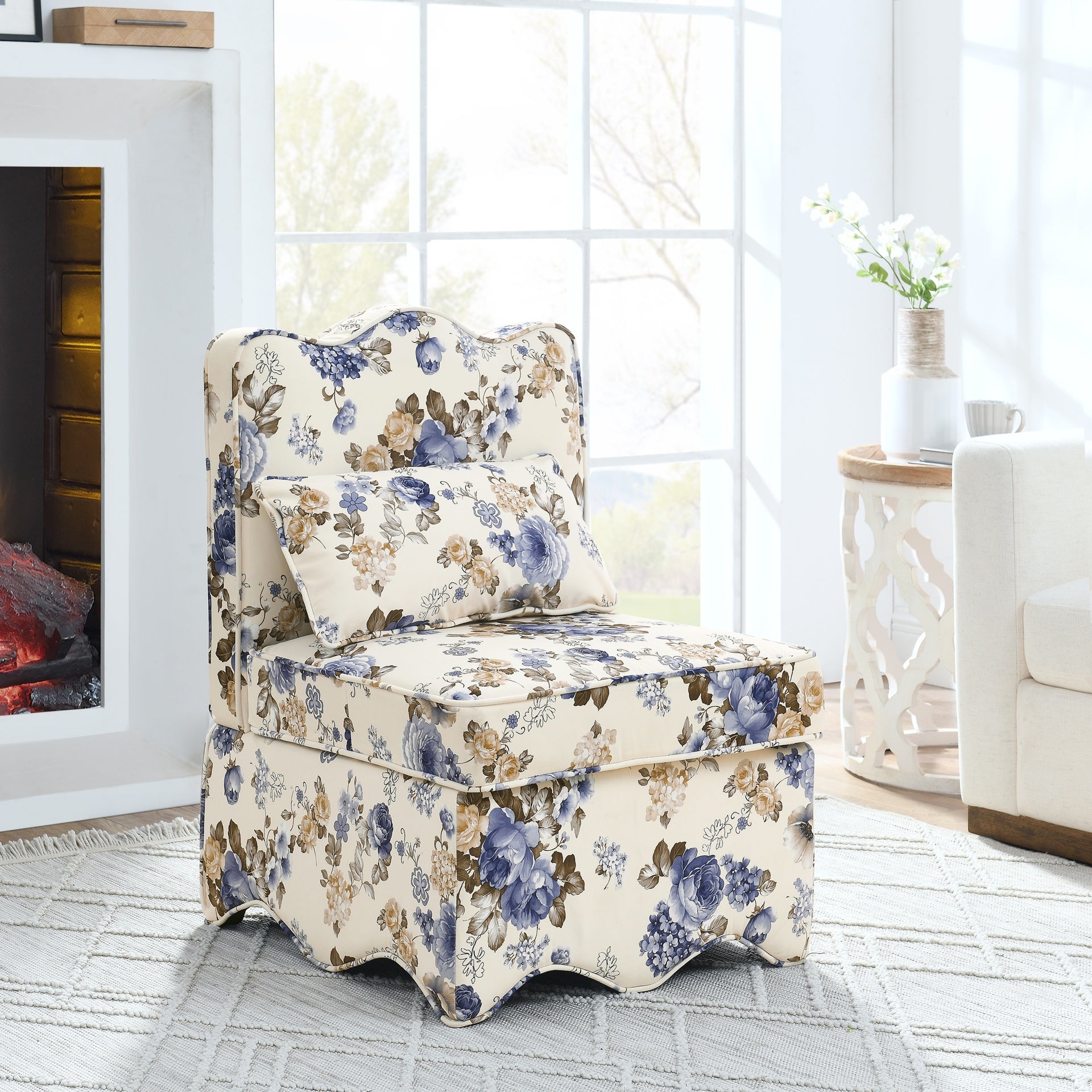 Flannel single dining chair with soft seat cushion and backrest, no armrests, matching pillow can be used as waist cushion, this dining chair can be used in the living room - BLUE