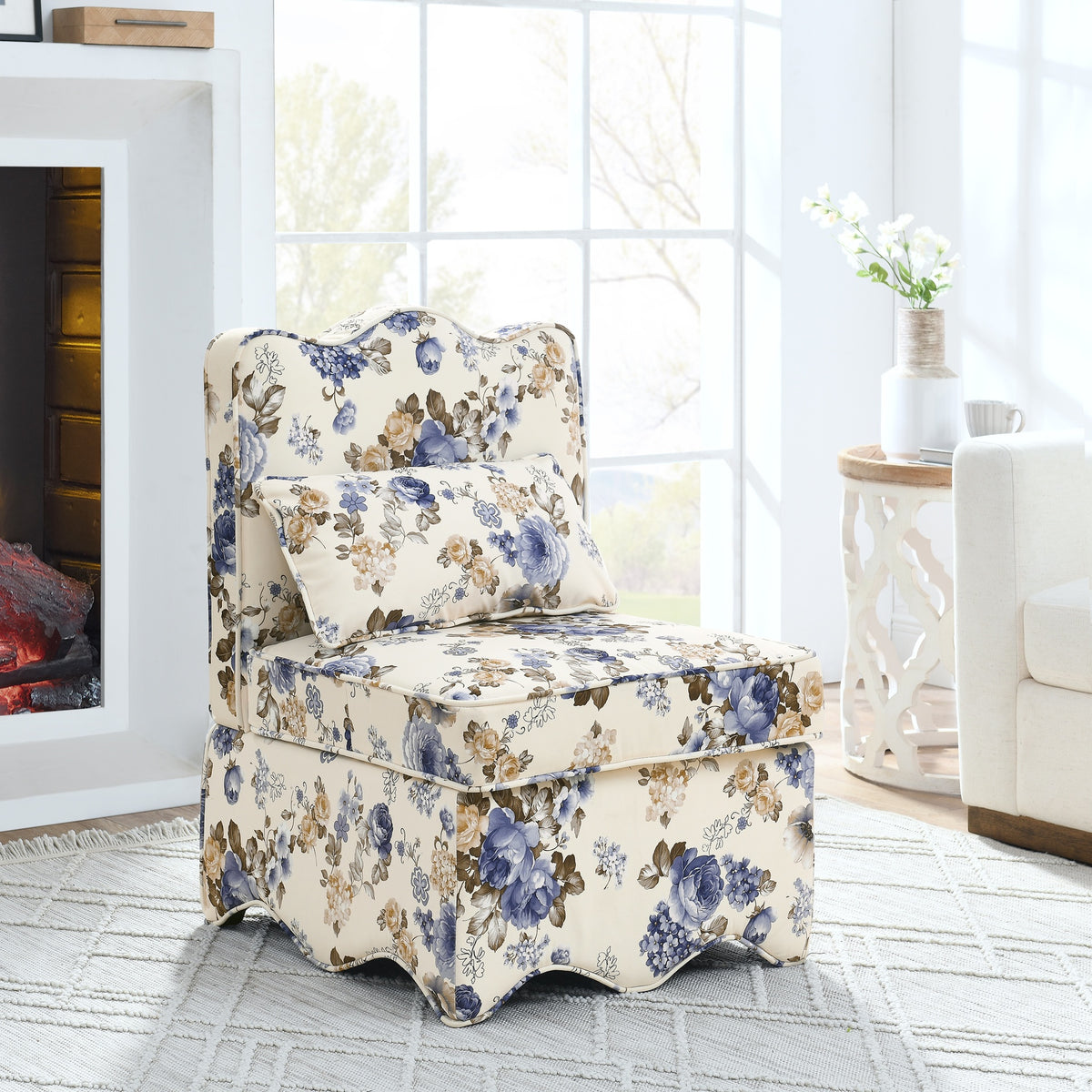 Flannel single dining chair with soft seat cushion and backrest, no armrests, matching pillow can be used as waist cushion, this dining chair can be used in the living room - BLUE