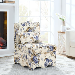 Flannel single dining chair with soft seat cushion and backrest, no armrests, matching pillow can be used as waist cushion, this dining chair can be used in the living room - BLUE