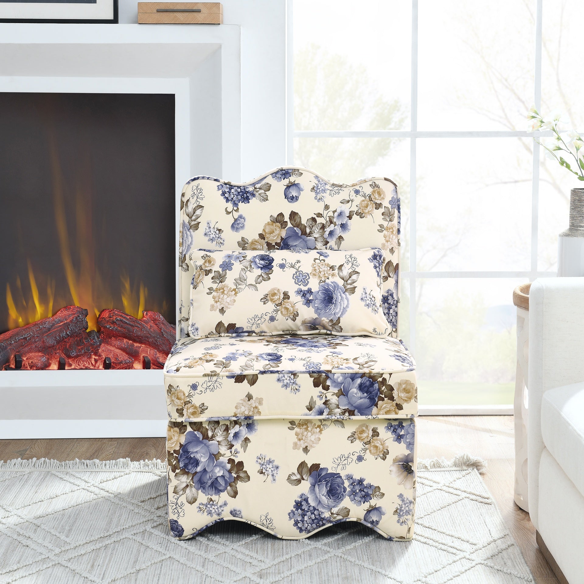 Flannel single dining chair with soft seat cushion and backrest, no armrests, matching pillow can be used as waist cushion, this dining chair can be used in the living room - BLUE
