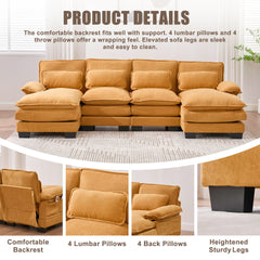 UNITED WE WIN U Shaped Cloud Couch, 110" Chenille Comfy 4 Seat Sectional Couches for Living Room, Modular Sofa Sleeper with Double Chaise & Memory Foam for Apartment