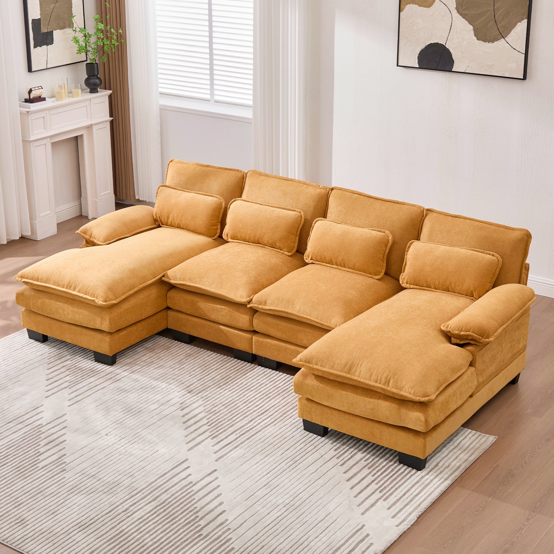 UNITED WE WIN U Shaped Cloud Couch, 110" Chenille Comfy 4 Seat Sectional Couches for Living Room, Modular Sofa Sleeper with Double Chaise & Memory Foam for Apartment