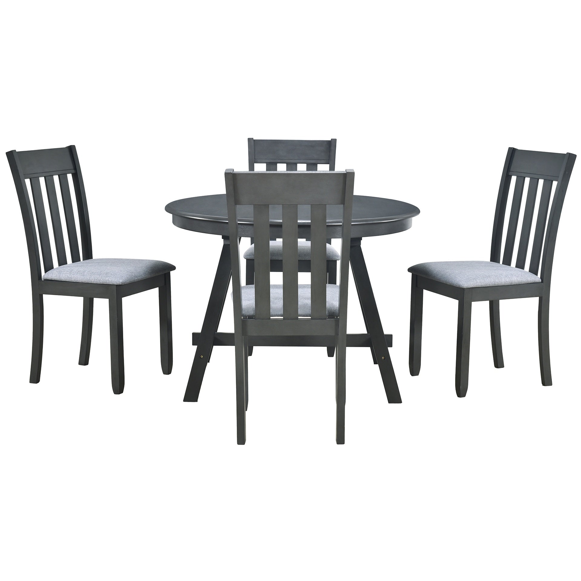 TREXM 5-Piece Wood Dining Table Set Round Extendable Dining Table with 4 Dining Chairs, Dining Room Table Set for 4 person for Dining Room (Gray)