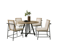 Tate Oak Finish 47" Round Dining Table Set with Cream Color Upholstered Chairs