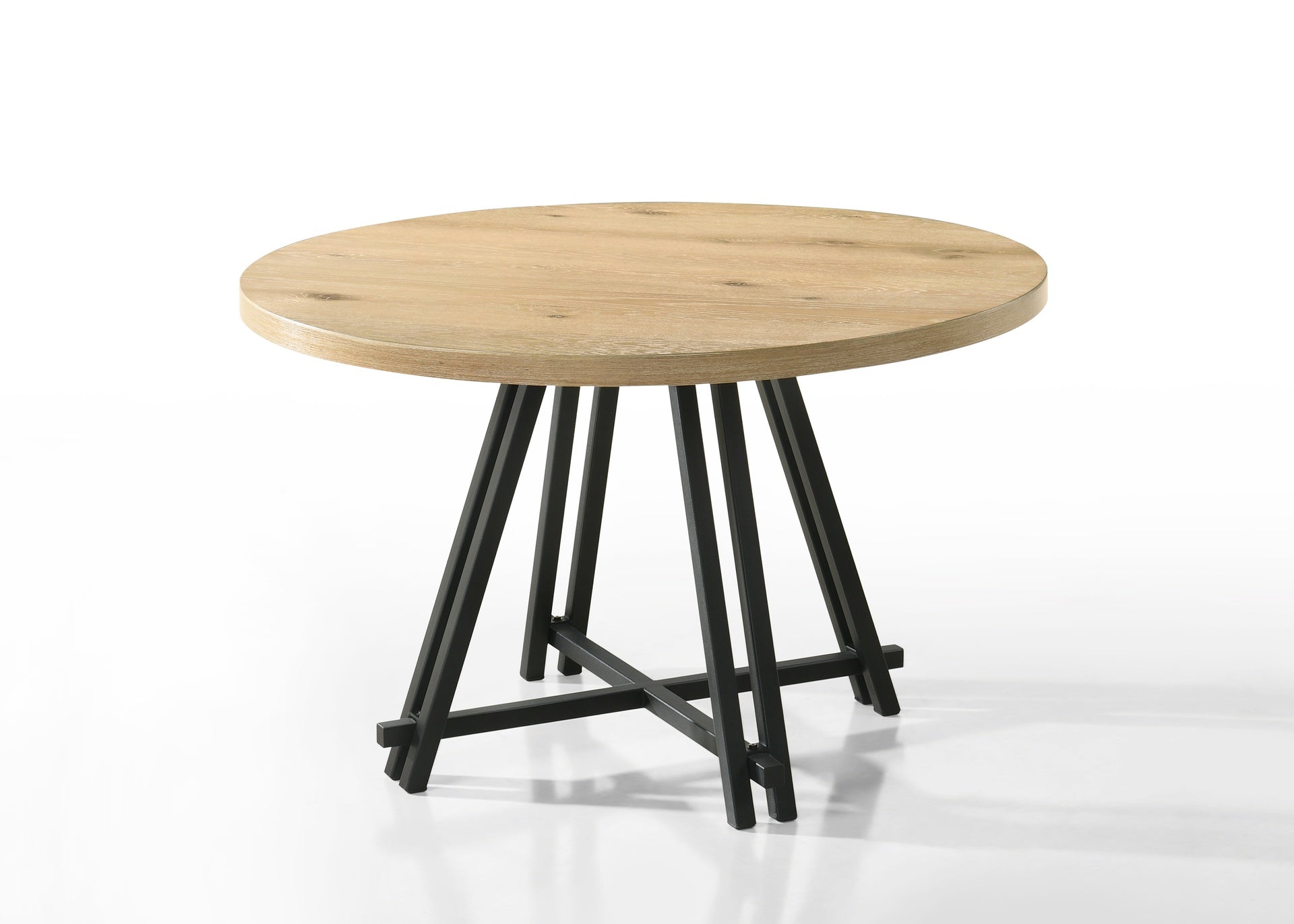 Tate Oak Finish 47" Round Dining Table Set with Cream Color Upholstered Chairs