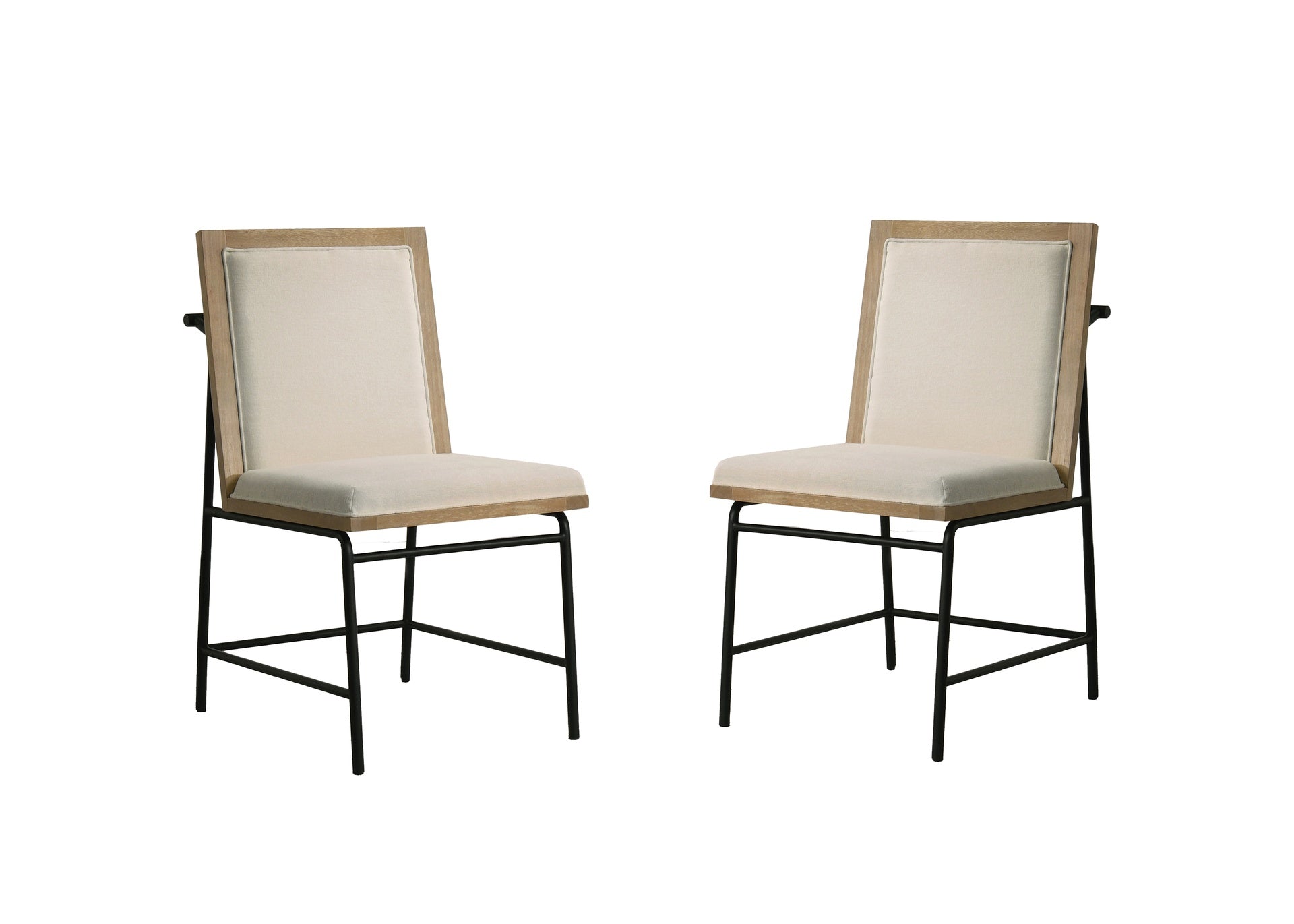 Tate Oak Finish 47" Round Dining Table Set with Cream Color Upholstered Chairs