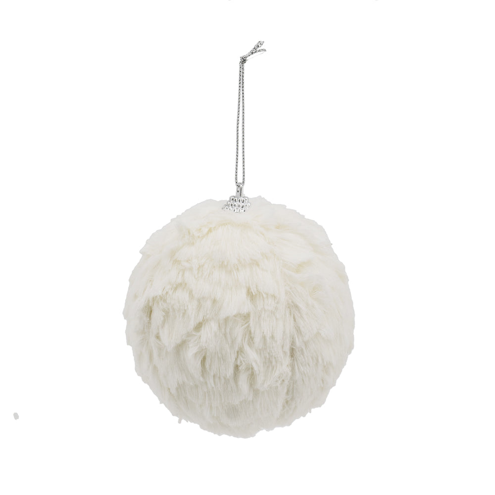 4" Cream Ruffle Ball Ornament, Decorative Hanging Ball Christmas Tree Ornaments for Holiday Party Decorations, Set of 6