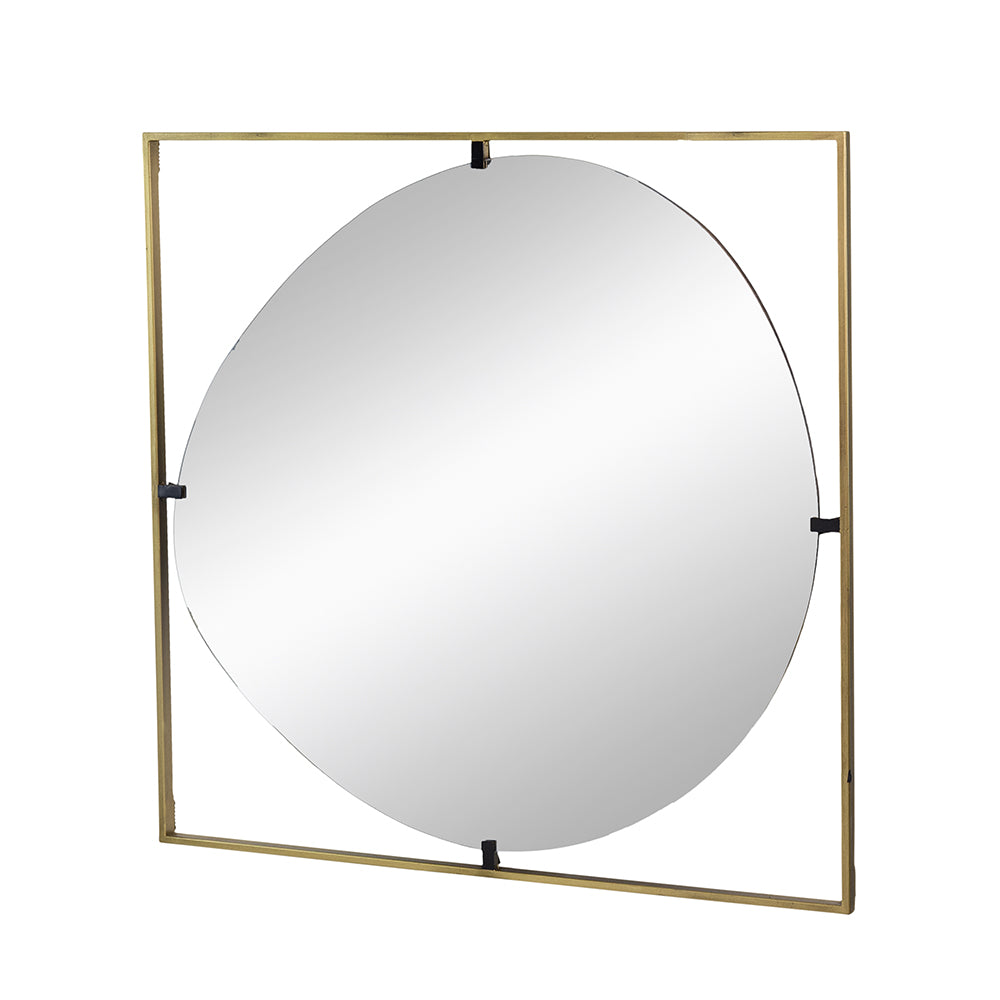 32x1x32" Poppy Mirror with Gold Metal Frame Contemporary Design for Bathroom, Entryway Wall Decor