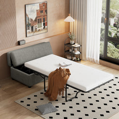 Twin Size Folding Ottoman Sleeper Bed with Mattress Convertible Guest Bed, Dark Gray