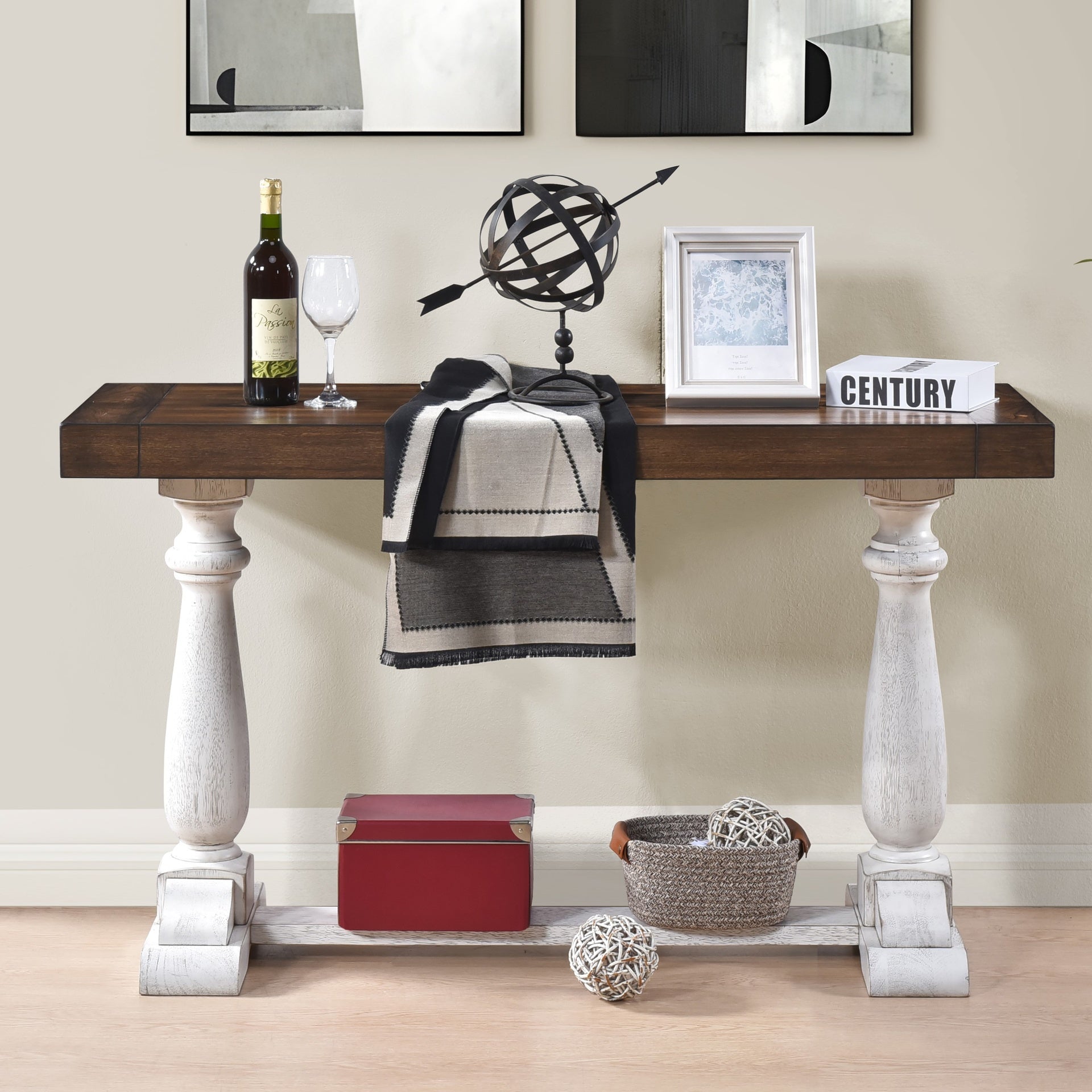 30-Inch Farmhouse Sofa Table with Pedestal Legs, Rustic Entryway Console for Living Room