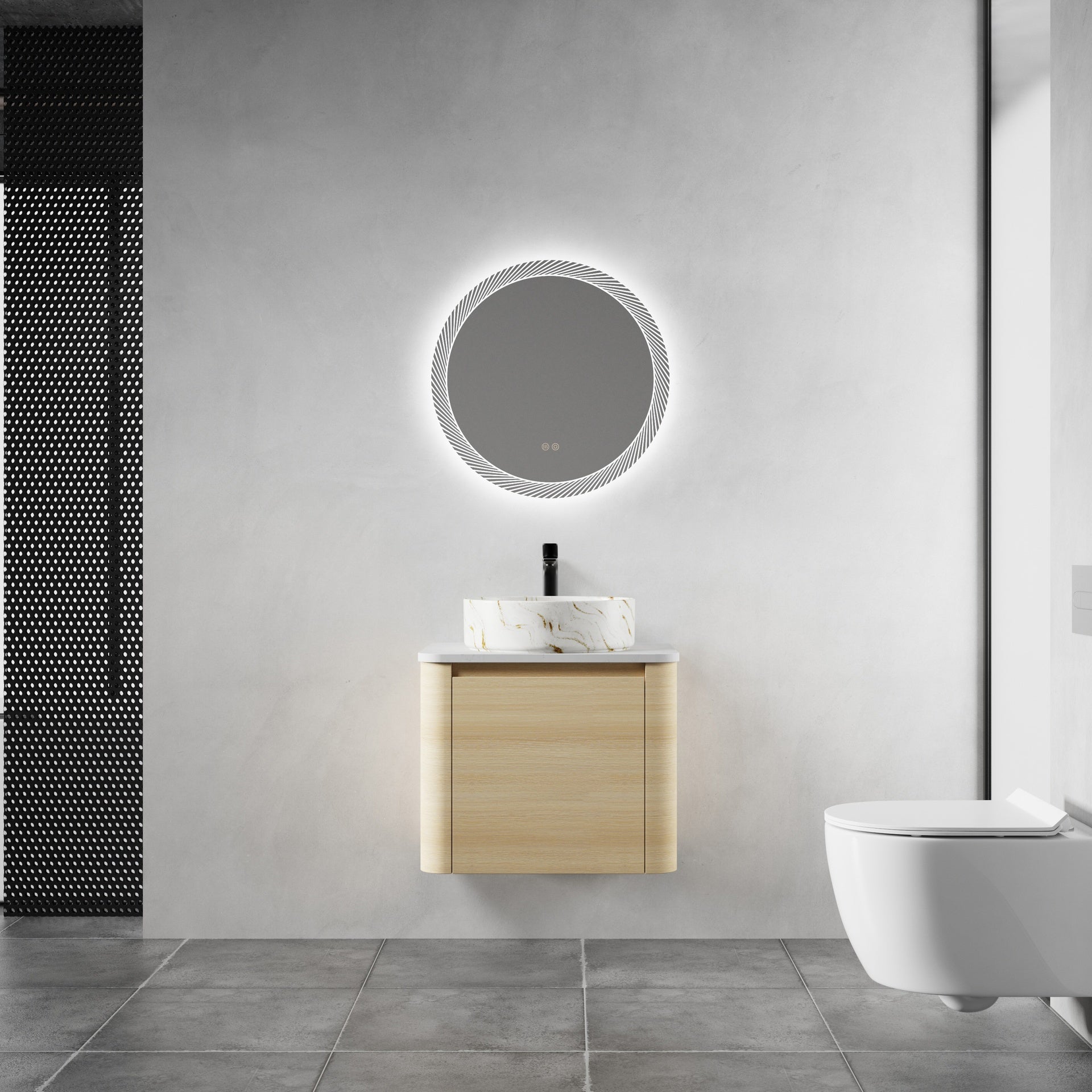 24'' Wall-Mounted Bathroom Vanity With Ceramic Art Sink & 1-Soft-Close Door, KD-Packing, Plywood