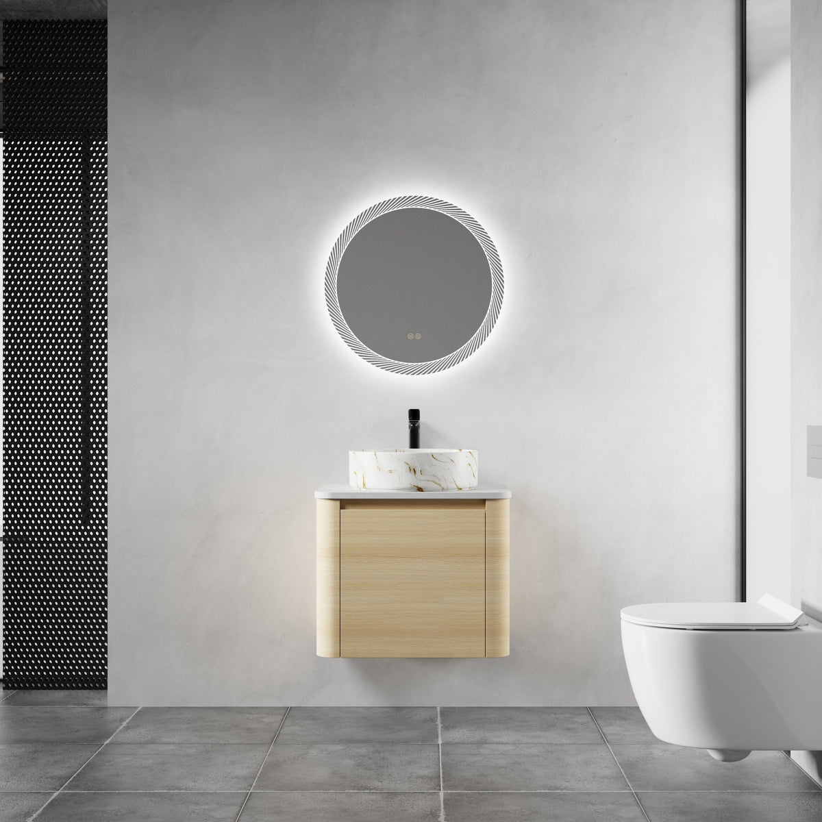 24'' Wall-Mounted Bathroom Vanity With Ceramic Art Sink & 1-Soft-Close Door, KD-Packing, Plywood