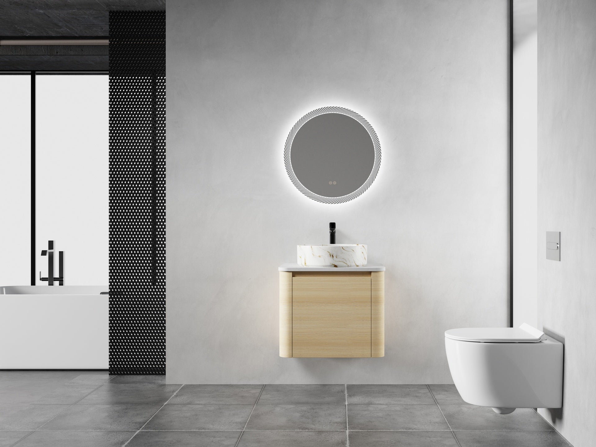 24'' Wall-Mounted Bathroom Vanity With Ceramic Art Sink & 1-Soft-Close Door, KD-Packing, Plywood
