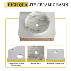 24'' Wall-Mounted Bathroom Vanity With Ceramic Art Sink & 1-Soft-Close Door, KD-Packing, Plywood