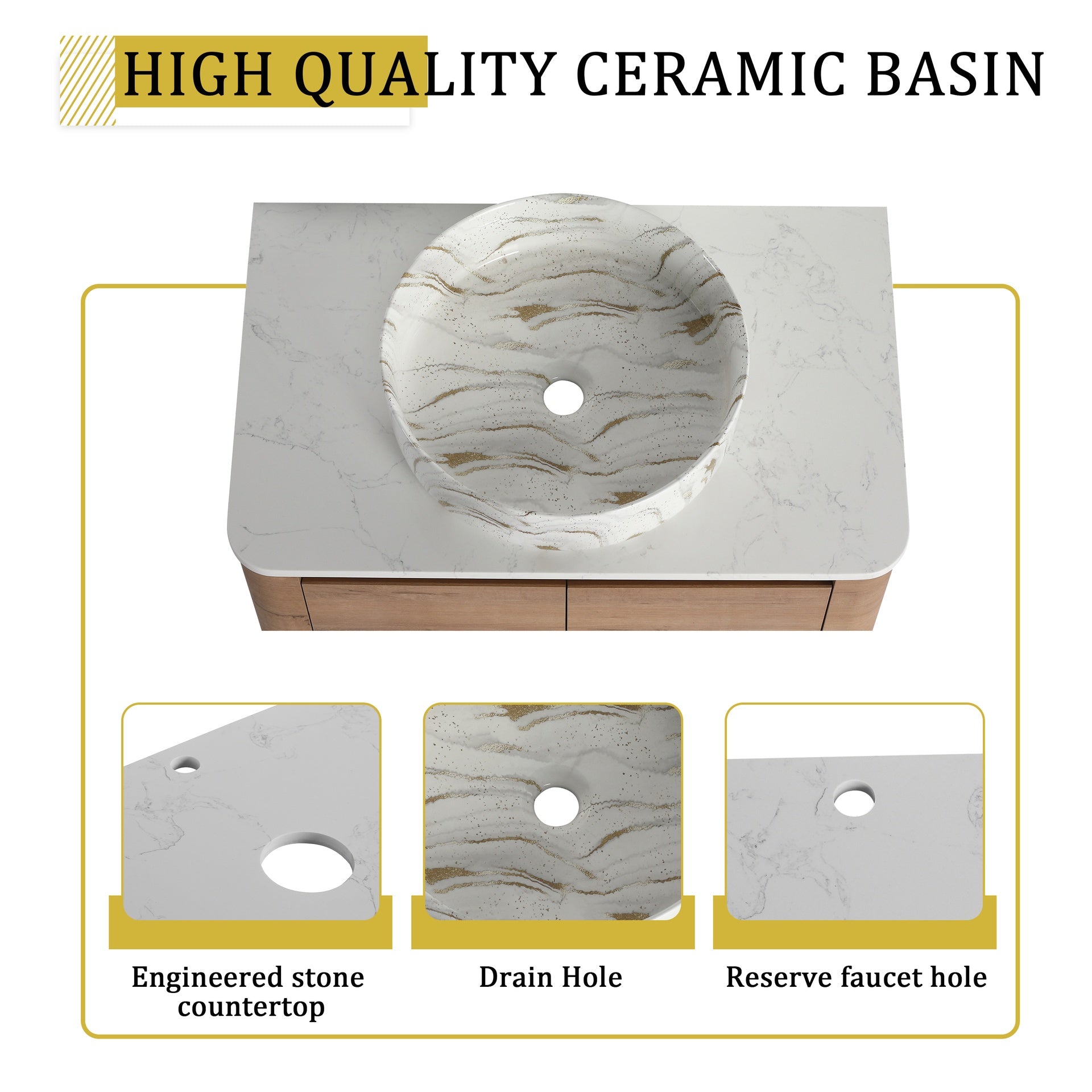 30'' Wall-Mounted Bathroom Vanity With Ceramic Art Sink & 2-Soft-Close Door, KD-Packing, Plywood
