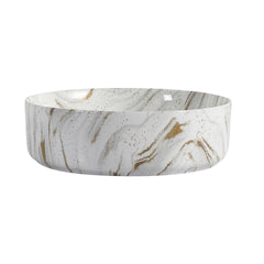 Ceramic Round Above Counter Bathroom Sink Art Basin, White Background With Golden Lines (BAA0014012PP)