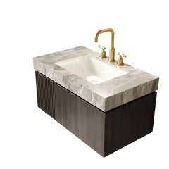 MURI 36" Bathroom Vanity&Sink, Floating Plywood Storage Cabinet with Drawer&Door, Light Gray Sintered Stone Top&Ceramic Basin with 3 Pre-drilled Faucet Holes, Pre-assembled, Espresso Woodgrain Color